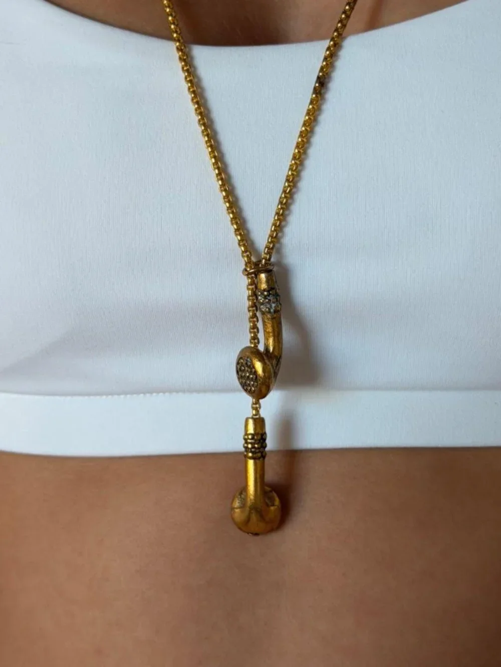 Gold Earbud Pendant Y-Drop Chain Necklace Streetwear Y2K OS